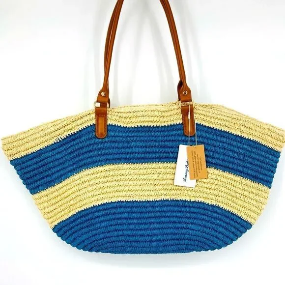 NWT Tommy Bahama Handwoven Crochet Striped Large Tote Bag - Picture 2 of 9